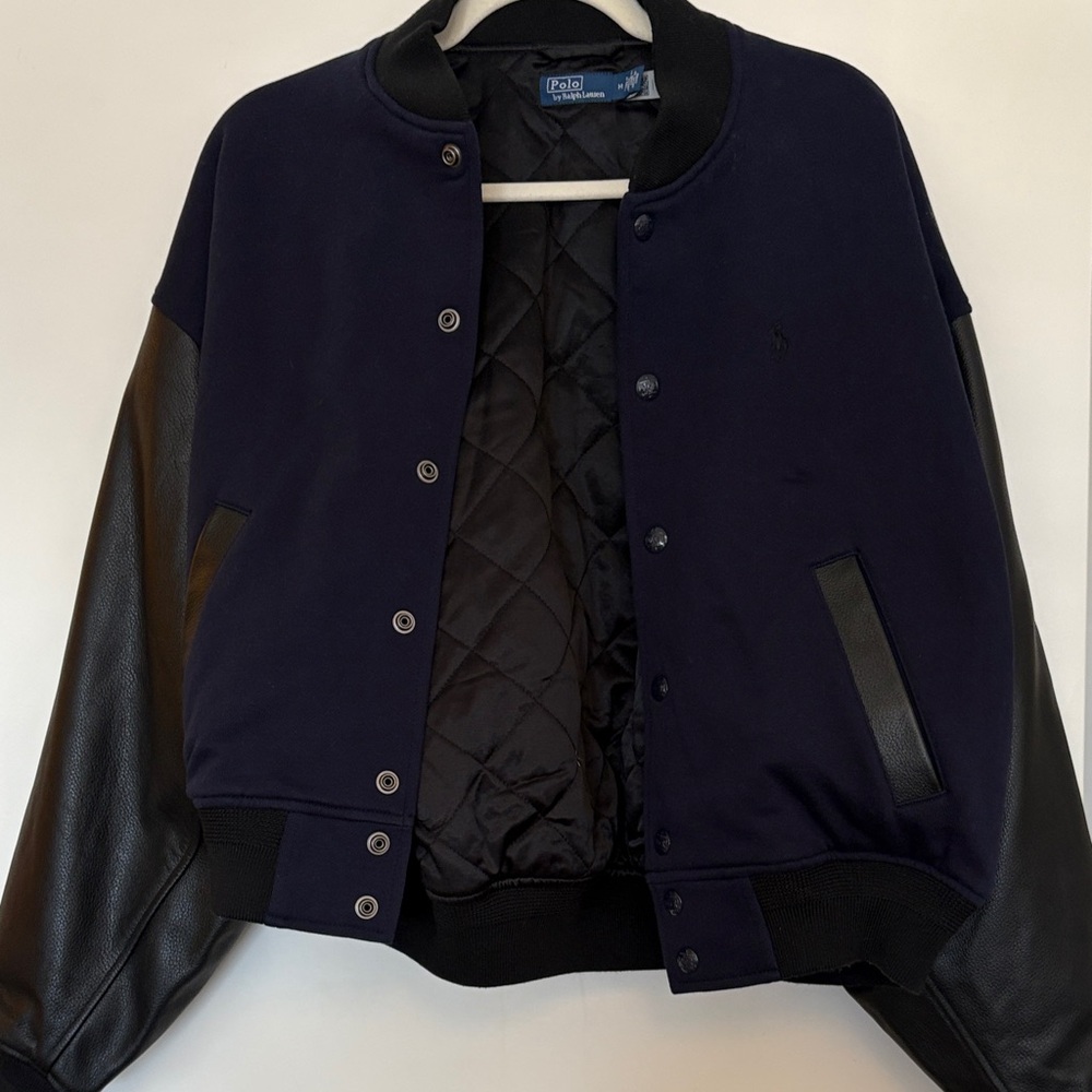 Polo Ralph Lauren Women's Varsity Jacket in Navy and Black